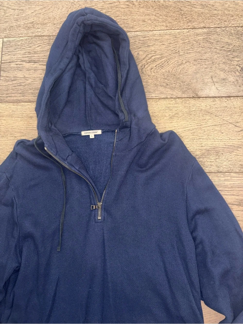 Cotton citizen Dark Blue Half Zip Hooded Sweatshirt Size L
